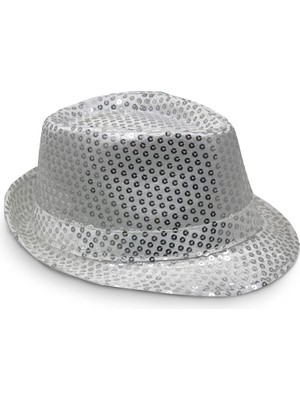 Venüs Shopping Disko Star Gümüş Payetli Fötr Şapka Yetişkin Boy
