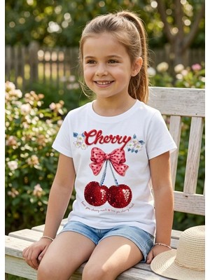 %100 Pamuklu  Cherry Baskılı  Çocuk T-Shirt