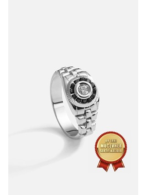 Meks Jewels Mikron Altın Kaplama 925 Ayar Gümüş Oniks Taşlı Erkek Yüzüğü
