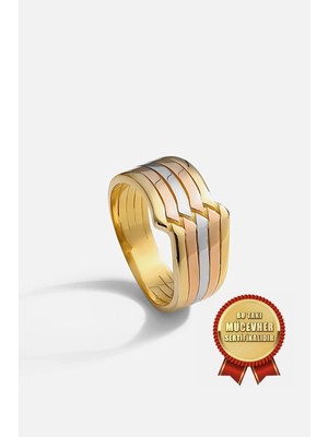 Meks Jewels Mikron Altın Kaplama 925 Ayar Gümüş Üçrenk Yüzük