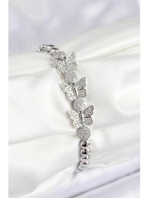 Venüs Shopping Pirinç Zirkon Taşlı Model Gümüş Renk Kadın Bileklik - TJ-BB7542