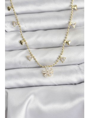 Venüs Shopping Pirinç Gold Renk Zirkon Taşlı Çiçek Model Kadın Kolye - TJ-BKO10642