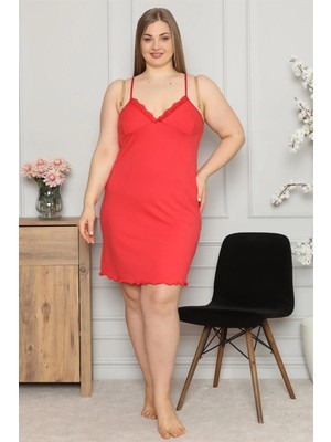 Alfa Aksesuar 03 Moda Kadın Pamuklu Ip Askılı Büyük Beden Gecelik Kırmızı Beruflic