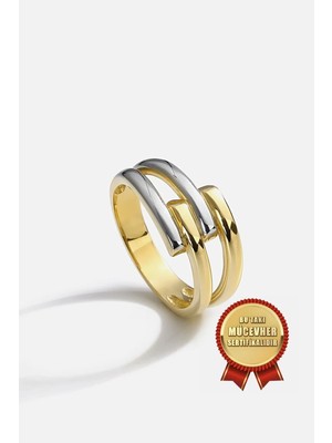 Meks Jewels Mikron Altın Kaplama 925 Ayar Gümüş Kaburga Yüzük