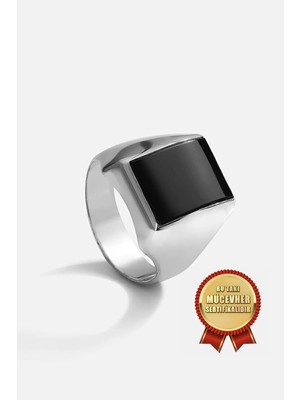 Meks Jewels Mikron Altın Kaplama 925 Ayar Gümüş Oniks Taşlı Erkek Yüzük