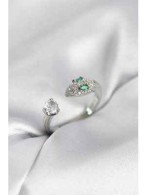 Venüs Shopping Yılan Model Zirkon Taşlı Gümüş Renk Kadın Yüzük - TJ-BYK4079