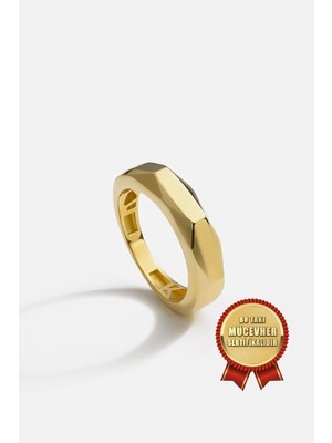 Meks Jewels Mikron Altın Kaplama 925 Ayar Gümüş Asimetrik Yüzük
