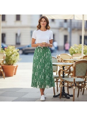 Eren Style Şifon Içi Astarlı Beli Lastikli Etek(95 Cm)-(38-52)