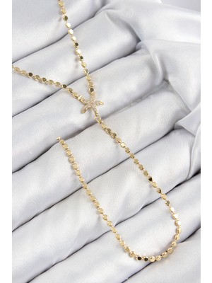 Venüs Shopping Pirinç Zirkon Taşlı Ezme Zincirli Deniz Yıldızı Model Gold Renk Y Kolye - TJ-BKO10467