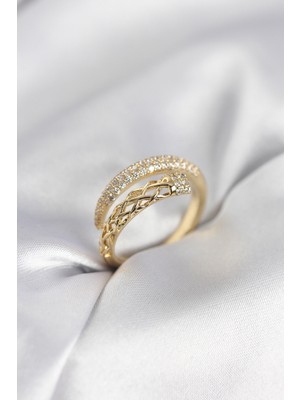 Venüs Shopping Gold Renk Zirkon Taşlı Sarmal Kadın Yüzük - TJ-BYK3985
