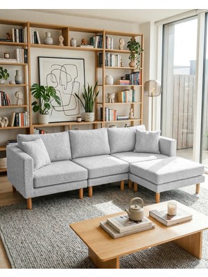 Velura Home & Living Armin Akıllı Köşe Koltuk Takımı & Modern Modüler Yataklı Köşe Takımı - Açık Gri V102