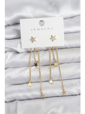 Venüs Shopping Yıldız Model Gold Renk Pirinç Sallantılı Kadın Küpe - TJ-BKP11463