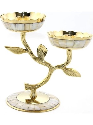 Venüs Shopping Pirinç Sedefli 2'li Şamdan