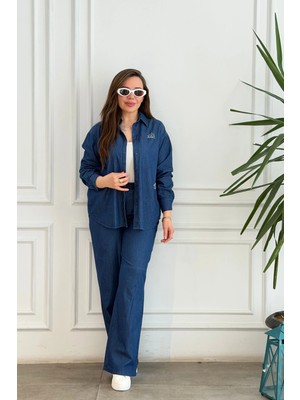 Gömleği Tas Işleme Detaylı Pantolonlu Kot Takım