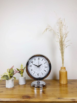 Venüs Shopping Krom Metal Çini Desen Masa Saati 25×20 cm