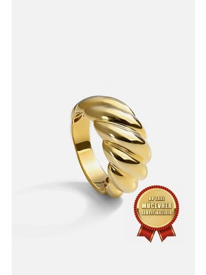 Meks Jewels Mikron Altın Kaplama 925 Ayar Gümüş Sarmal Yüzük