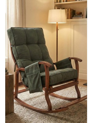 Reyo Santorini Ahşap Ceviz Sallanan Emzirme Koltuğu, Dinlenme & Tv Koltuğu Yeşil