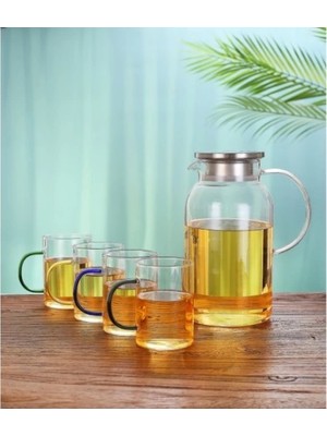 Venüs Shopping Borosilikat Cam Sürahi ve 4'lü Fincan Seti