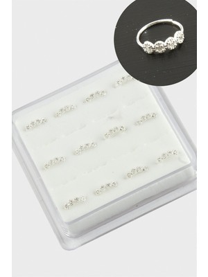 Uluora Zirkon Tek Taş Halka Gümüş Hızma 12 Adet