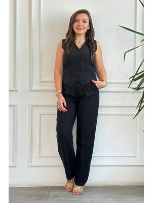 Yeleği Süs Cep Detaylı Pantolonlu Takım