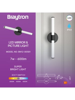 Braytron Lily-C 7W 3-In-1 Krom LED Aplik (IP44)