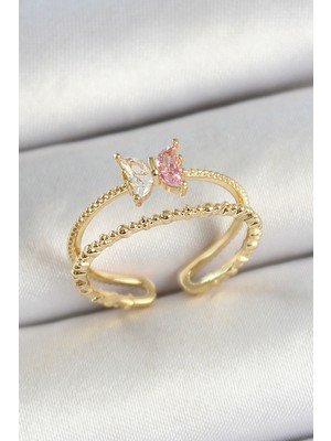 Venüs Shopping Pirinç Figürlü Zirkon Taşlı Gold Renk Ayarlanabilir Kadın Yüzük - TJ-BYK3766