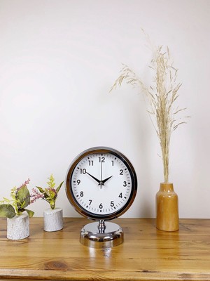 Venüs Shopping Krom Metal Lüks Masa Saati 25×20 cm