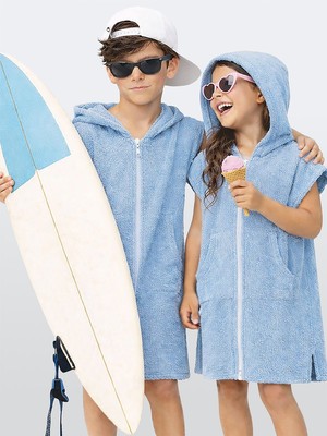 Denokids Unisex Çocuk Plaj Havlusu Havlu Bornoz Kapüşonlu Fermuarlı Standart