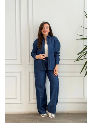 Kuş Gözü Detaylı Kot Takım