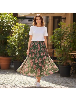 Eren Style Şifon Içi Astarlı Beli Lastikli Etek(95 Cm)-(38-52)