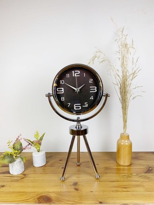 Venüs Shopping Krom Metal Mini Tripod Tasarım Masa Saati 45×26 cm