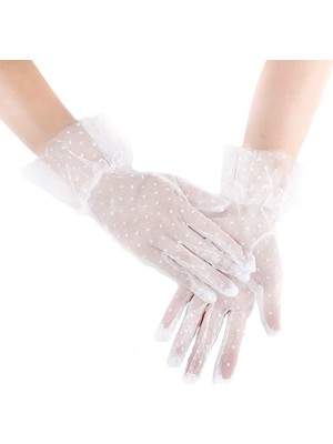 Venüs Shopping Kısa Boy Güpürlü Beyaz Puantiyeli Tül Eldiven Beyaz Renk