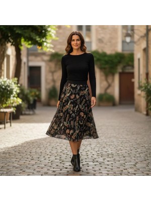 Eren Style Şifon Içi Astarlı Beli Lastikli Etek(95 Cm)-(38-52)