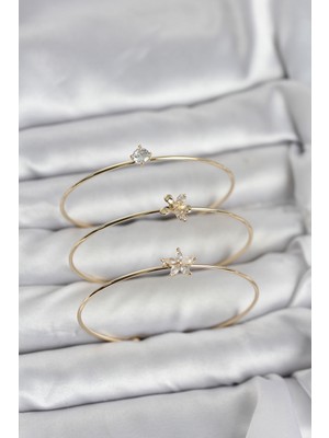 Venüs Shopping Gold Renk Zirkon Taşlı Pirinç 3'lü Kadın Bileklik Kombini - TJ-BB8343