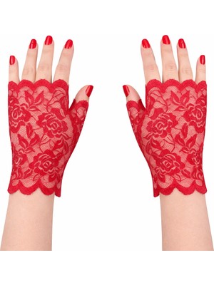 Venüs Shopping Kırmızı Dantel Parmaksız Kısa Eldiven
