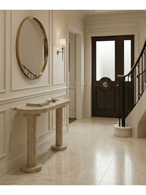 Feyza Design Lüks Traverten Dresuar Yarım Ay Form 100X90 cm Bej Renkli