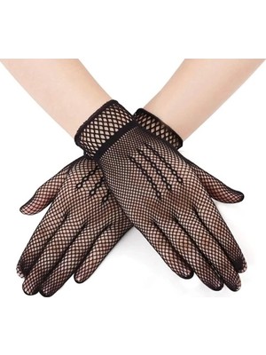 Venüs Shopping Siyah Renk Likralı File Eldiven Parmaklı Örgü Eldiven Yetişkin Boy