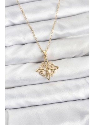 Venüs Shopping 316L Çelik Zincir Gold Renk Sonsuzluk Model Zirkon Taşlı Kadın Kolye - TJ-BKO10873