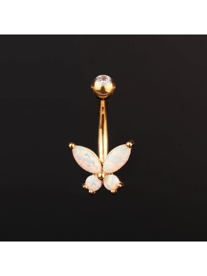 Aida Jewelss %100 Cerrahi Çelik Beyaz Opal Kelebek Çelik Göbek Piercing