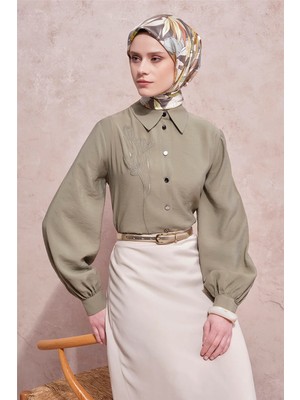 Armine Nakışlı Modal Karışımlı Tunik Haki