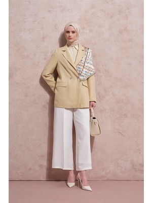 Armine Lastikli Pileli Pantolon Ekru