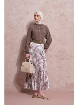 Armine Desenli Piliseli Etek Gri