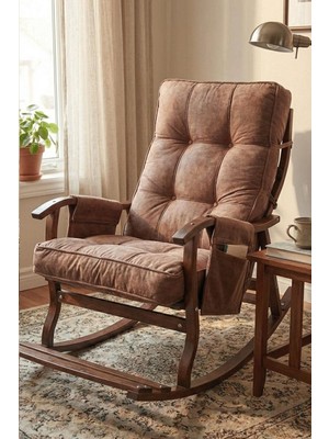 Reyo Santorini Ahşap Ceviz Sallanan Emzirme Koltuğu, Dinlenme & Tv Koltuğu Kahve