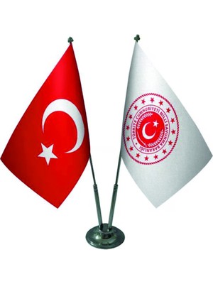 Özel Flama Bayrak Millî Savunma Bakanlığı Masa Bayrağı ve Türk Bayrağı Saten Kumaş Çiftli Set