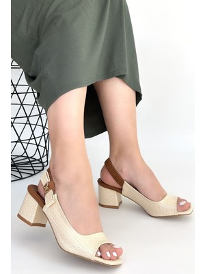 Zerenyus ZRNE-012 Bej Rugan Topuklu Ayakkabı