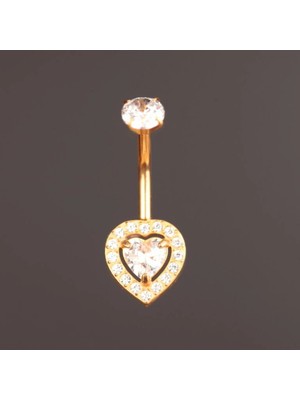 Aida Jewelss %100 Cerrahi Çelik Kalp Zirkon Altın Göbek Piercing
