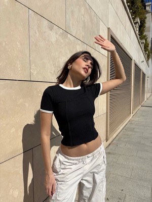 Feifei Yaka Kol Garnili Ön Parçalı Bluz