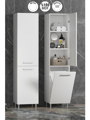 Özceden 35X167 cm Beyaz Mdf Sepetli Ayaklı Banyo Boy Dolabı