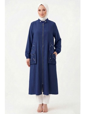 Ceremony Yakası Çıt Çıt Detaylı ve Kraşlı Sfari Kap Ceket 817 Lacivert