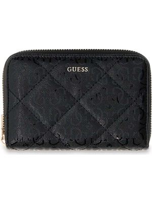 Guess Kadın Libby Cüzdan - Siyah 4G Logo Baskılı ve Metal Amblemli %100 Poliüretan Malzeme